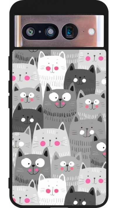 Coque Google Pixel 8 - Silicone rigide noir Chats gris troupeau