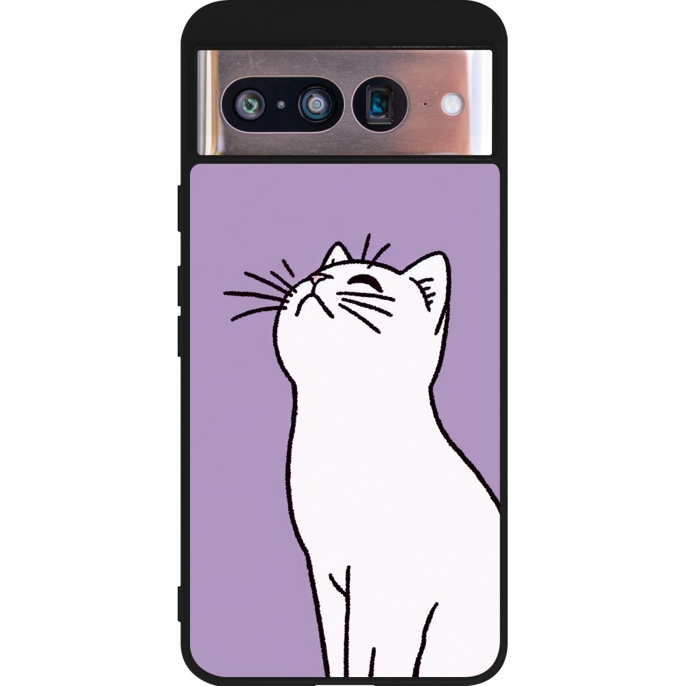 Google Pixel 8 Case Hülle - Silikon schwarz Chat auf lila Hintergrund
