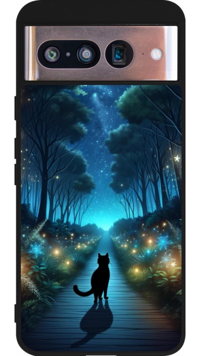 Coque Google Pixel 8 - Silicone rigide noir Chat noir promenade