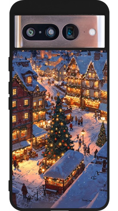 Coque Google Pixel 8 - Silicone rigide noir Christmas 25 Xmas Village