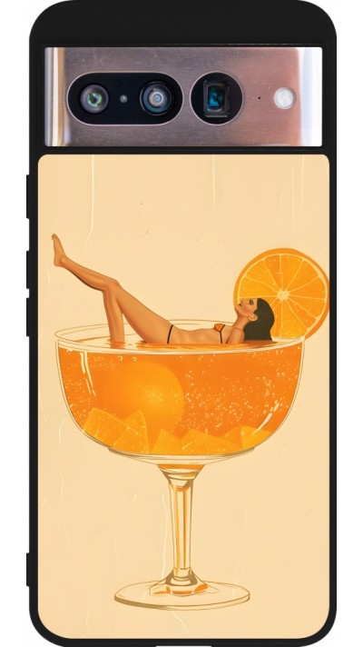 Coque Google Pixel 8 - Silicone rigide noir Cocktail bain vintage
