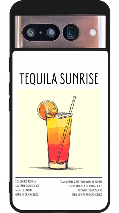 Coque Google Pixel 8 - Silicone rigide noir Cocktail recette Tequila Sunrise
