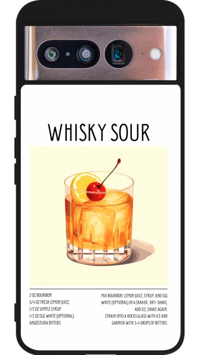 Coque Google Pixel 8 - Silicone rigide noir Cocktail recette Whisky Sour