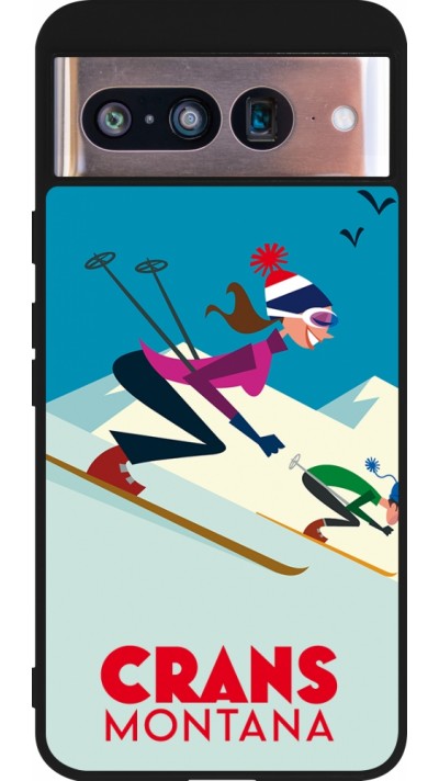 Google Pixel 8 Case Hülle - Silikon schwarz Crans-Montana Ski Downhill