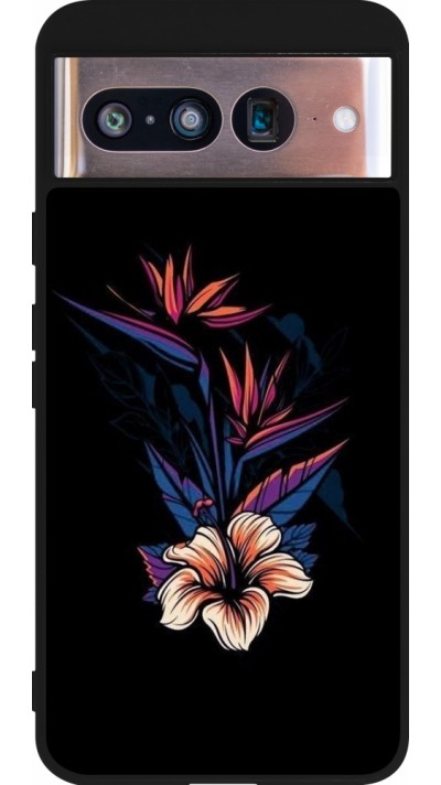Coque Google Pixel 8 - Silicone rigide noir Dark Flowers