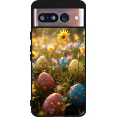 Coque Google Pixel 8 - Silicone rigide noir Easter 2026 Decorated eggs