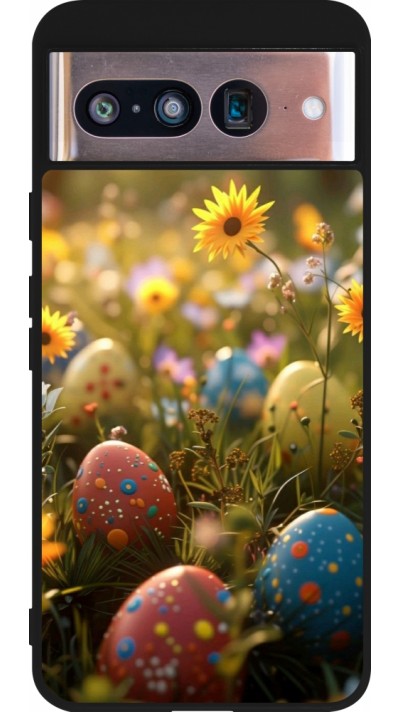 Google Pixel 8 Case Hülle - Silikon schwarz Easter 2026 Decorated eggs
