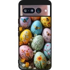 Coque Google Pixel 8 - Silicone rigide noir Easter 2026 Eggs with bees