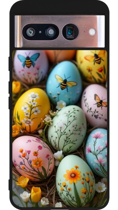 Google Pixel 8 Case Hülle - Silikon schwarz Easter 2026 Eggs with bees