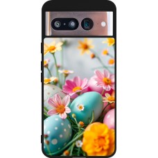 Google Pixel 8 Case Hülle - Silikon schwarz Easter 2026 Eggs with flowers