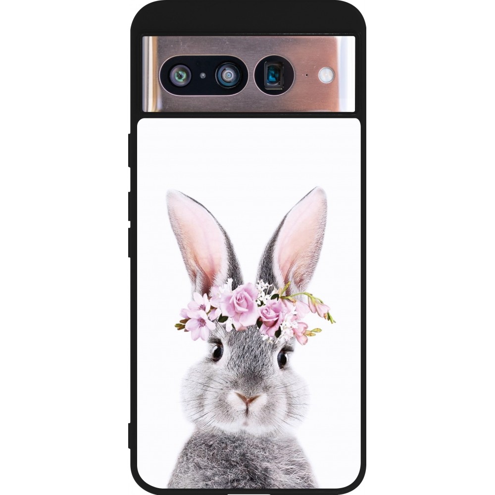 Google Pixel 8 Case Hülle - Silikon schwarz Easter 2023 flower bunny