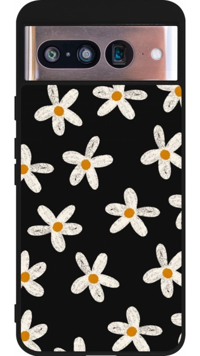 Coque Google Pixel 8 - Silicone rigide noir Easter 2024 white on black flower