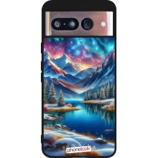 Coque Google Pixel 8 - Silicone rigide noir Fantasy Mountain Lake Sky Stars