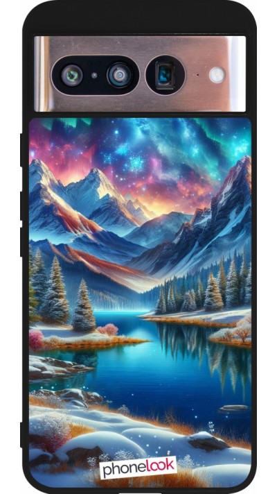 Coque Google Pixel 8 - Silicone rigide noir Fantasy Mountain Lake Sky Stars