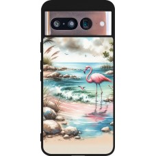 Google Pixel 8 Case Hülle - Silikon schwarz Flamingo Aquarell