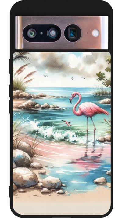 Google Pixel 8 Case Hülle - Silikon schwarz Flamingo Aquarell