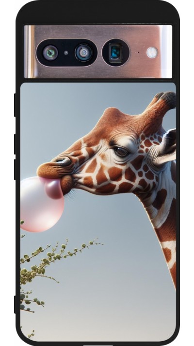 Google Pixel 8 Case Hülle - Silikon schwarz Giraffe mit Blase
