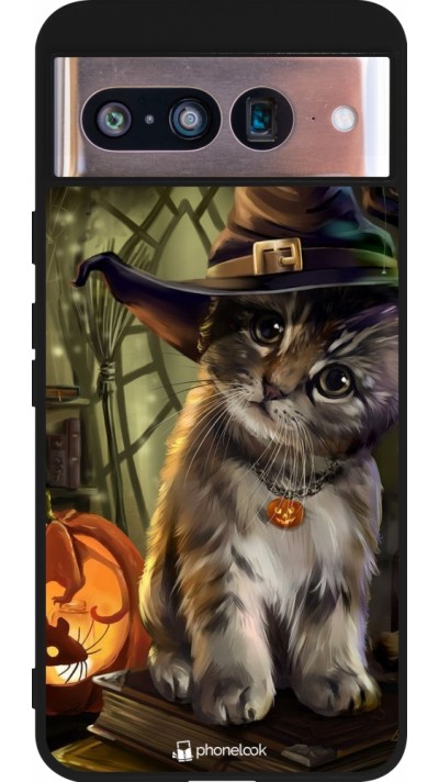Google Pixel 8 Case Hülle - Silikon schwarz Halloween 21 Witch cat