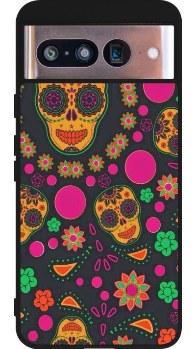 Coque Google Pixel 8 - Silicone rigide noir Halloween 22 colorful mexican skulls