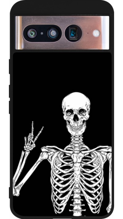 Coque Google Pixel 8 - Silicone rigide noir Halloween 2023 peace skeleton