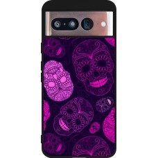 Coque Google Pixel 8 - Silicone rigide noir Halloween 2023 pink skulls