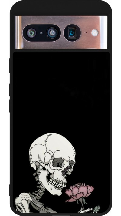 Coque Google Pixel 8 - Silicone rigide noir Halloween 2023 rose and skeleton