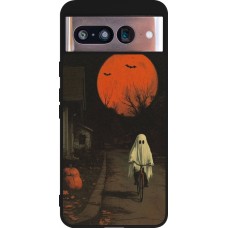 Coque Google Pixel 8 - Silicone rigide noir Halloween 2025 Ghost on a bicycle