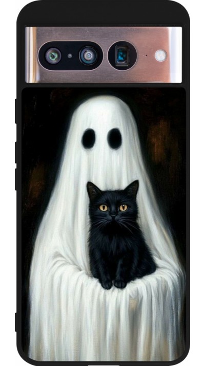 Coque Google Pixel 8 - Silicone rigide noir Halloween 2025 Ghost with black cat