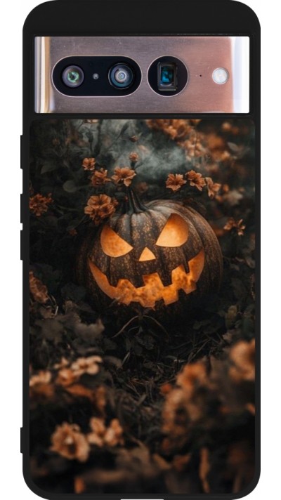 Coque Google Pixel 8 - Silicone rigide noir Halloween 2025 Pumpkin with flowers
