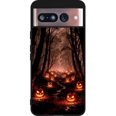 Coque Google Pixel 8 - Silicone rigide noir Halloween 2025 Road of Terrifying Pumpkins