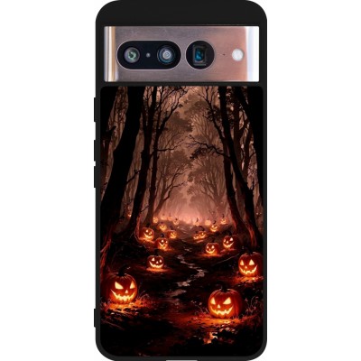 Coque Google Pixel 8 - Silicone rigide noir Halloween 2025 Road of Terrifying Pumpkins