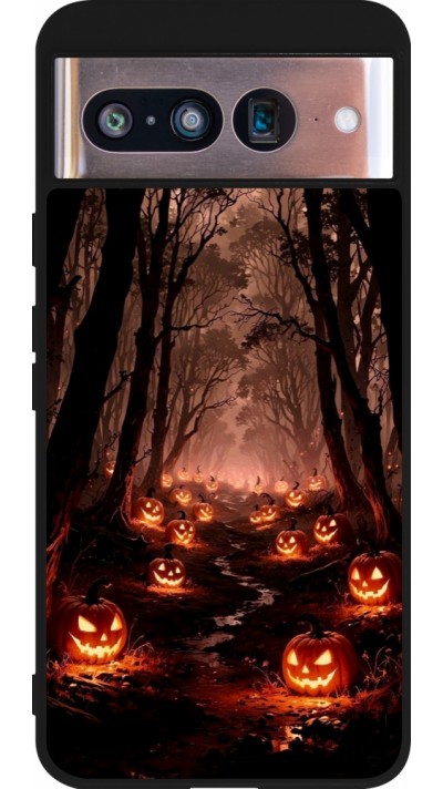 Coque Google Pixel 8 - Silicone rigide noir Halloween 2025 Road of Terrifying Pumpkins