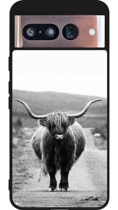 Coque Google Pixel 8 - Silicone rigide noir Highland cattle