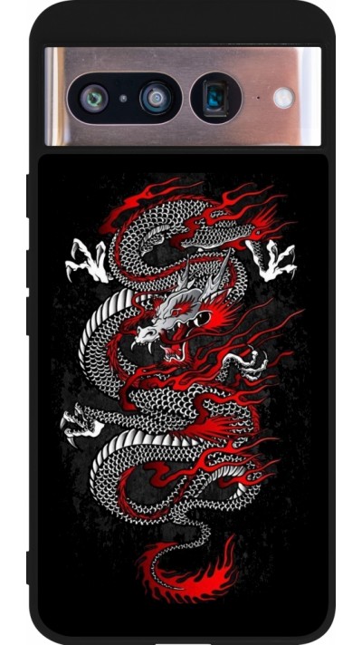 Coque Google Pixel 8 - Silicone rigide noir Japanese style Dragon Tattoo Red Black