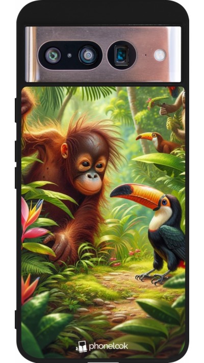 Coque Google Pixel 8 - Silicone rigide noir Jungle Tropicale Tayrona