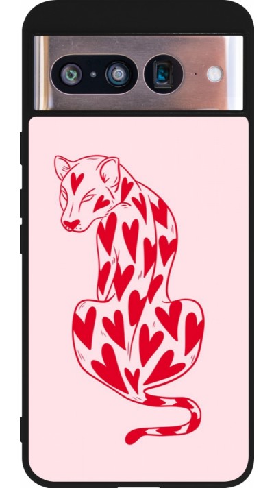 Coque Google Pixel 8 - Silicone rigide noir Leopard with hearts 2026