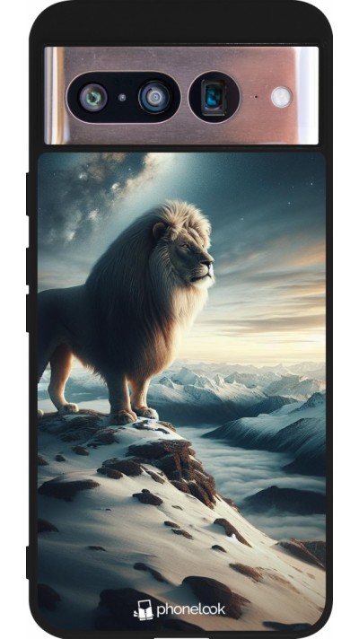 Coque Google Pixel 8 - Silicone rigide noir Le lion blanc