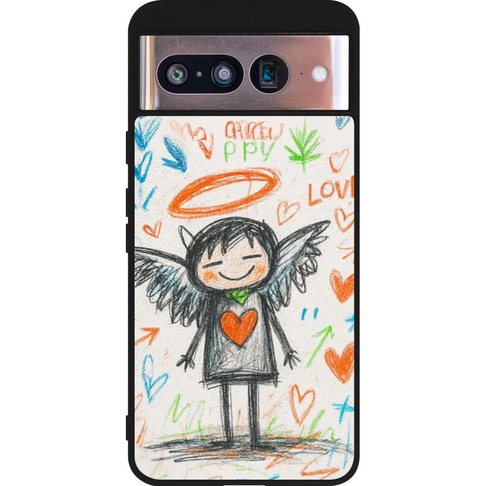 Google Pixel 8 Case Hülle - Silikon schwarz Little Angel Sketch Love