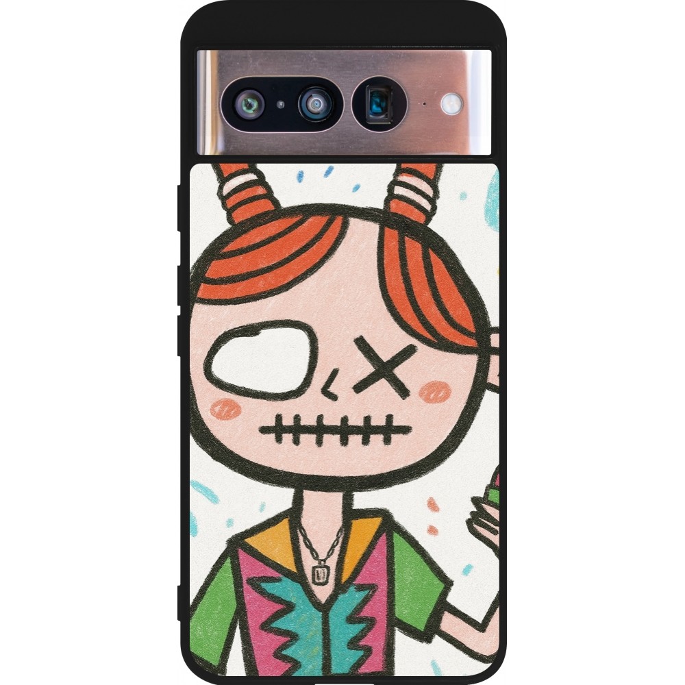 Google Pixel 8 Case Hülle - Silikon schwarz Little Girl Sketch