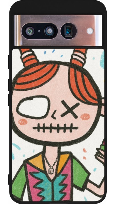 Google Pixel 8 Case Hülle - Silikon schwarz Little Girl Sketch