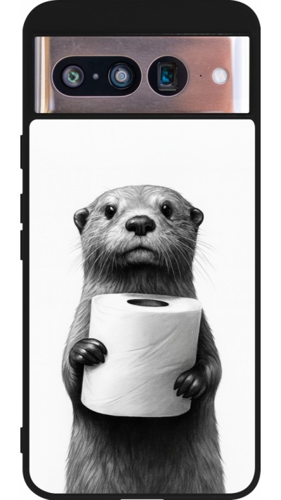 Google Pixel 8 Case Hülle - Silikon schwarz Otter Toilettenpapier
