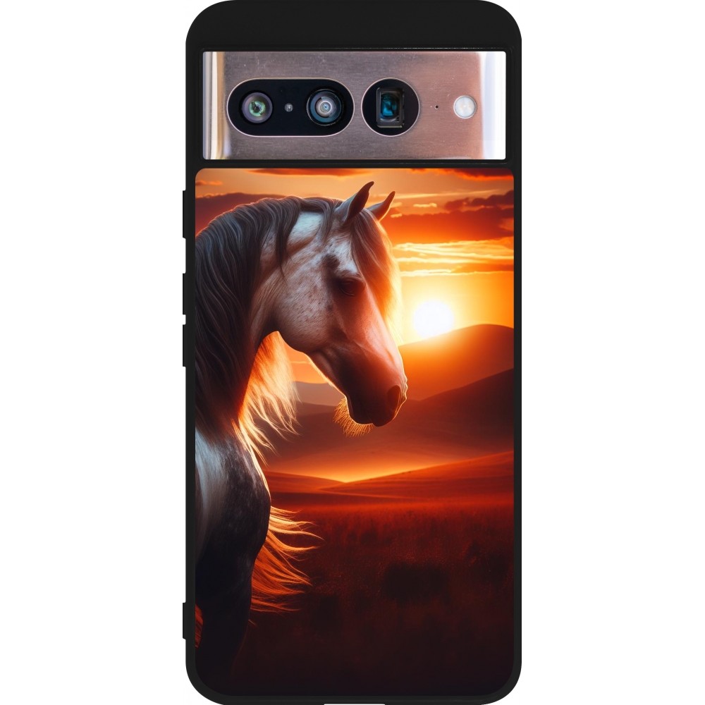 Coque Google Pixel 8 - Silicone rigide noir Majestic Sunset Horse