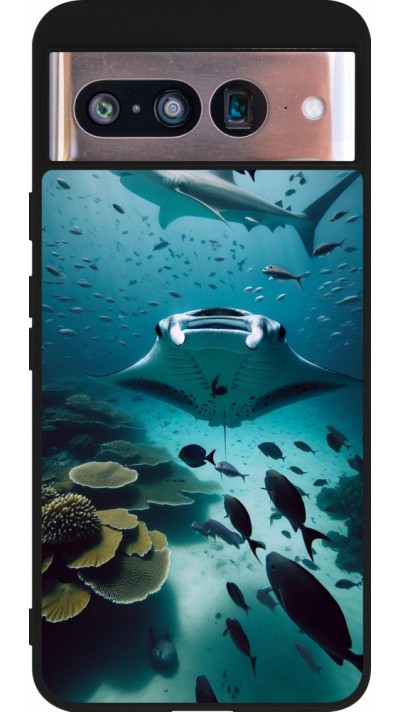 Coque Google Pixel 8 - Silicone rigide noir Manta Lagon Nettoyage