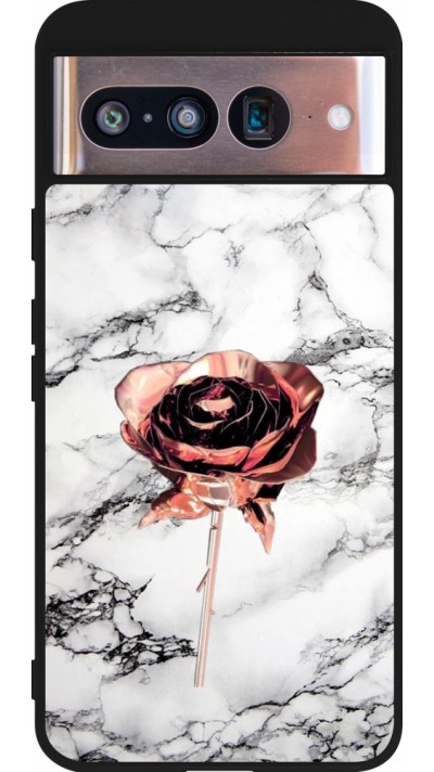 Coque Google Pixel 8 - Silicone rigide noir Marble Rose Gold
