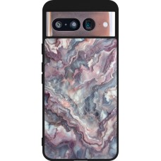 Google Pixel 8 Case Hülle - Silikon schwarz Violetter silberner Marmor