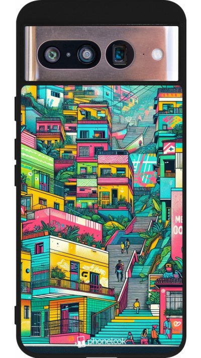 Coque Google Pixel 8 - Silicone rigide noir Medellin Comuna 13 Art