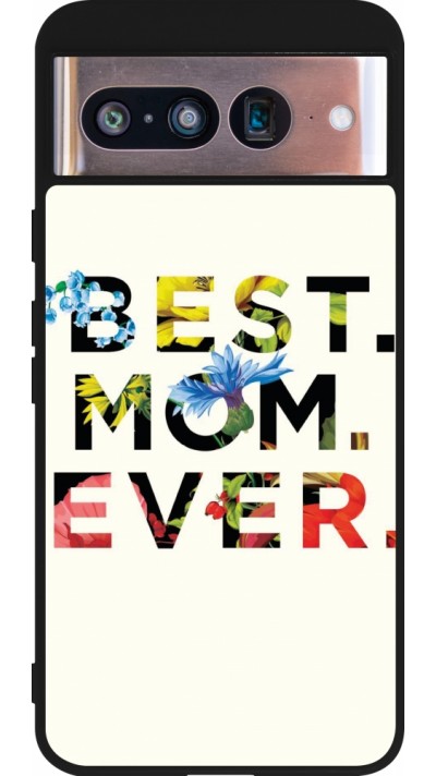 Coque Google Pixel 8 - Silicone rigide noir Mom 2023 best Mom ever flowers