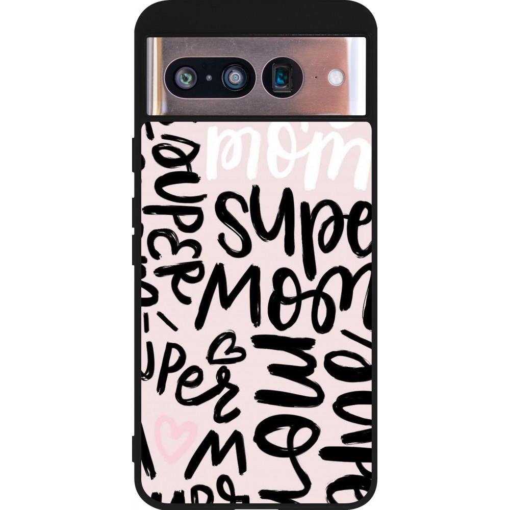 Coque Google Pixel 8 - Silicone rigide noir Mom 2024 Super mom