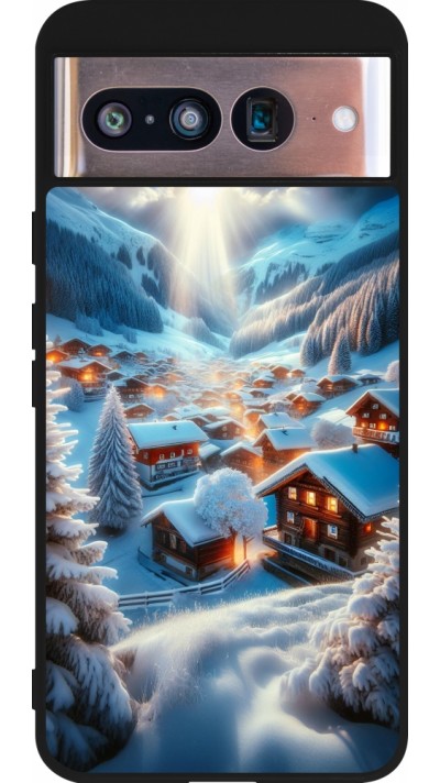 Coque Google Pixel 8 - Silicone rigide noir Mont Neige Lumière