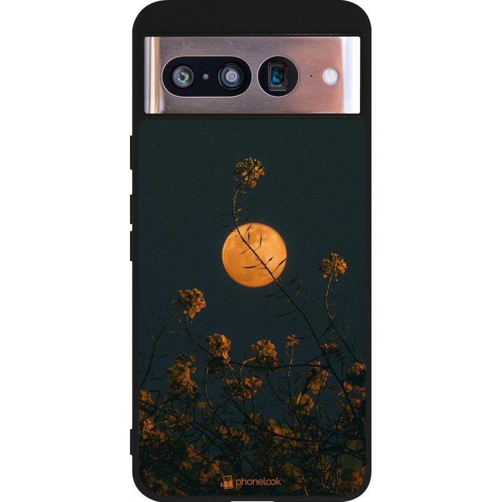 Google Pixel 8 Case Hülle - Silikon schwarz Moon Flowers